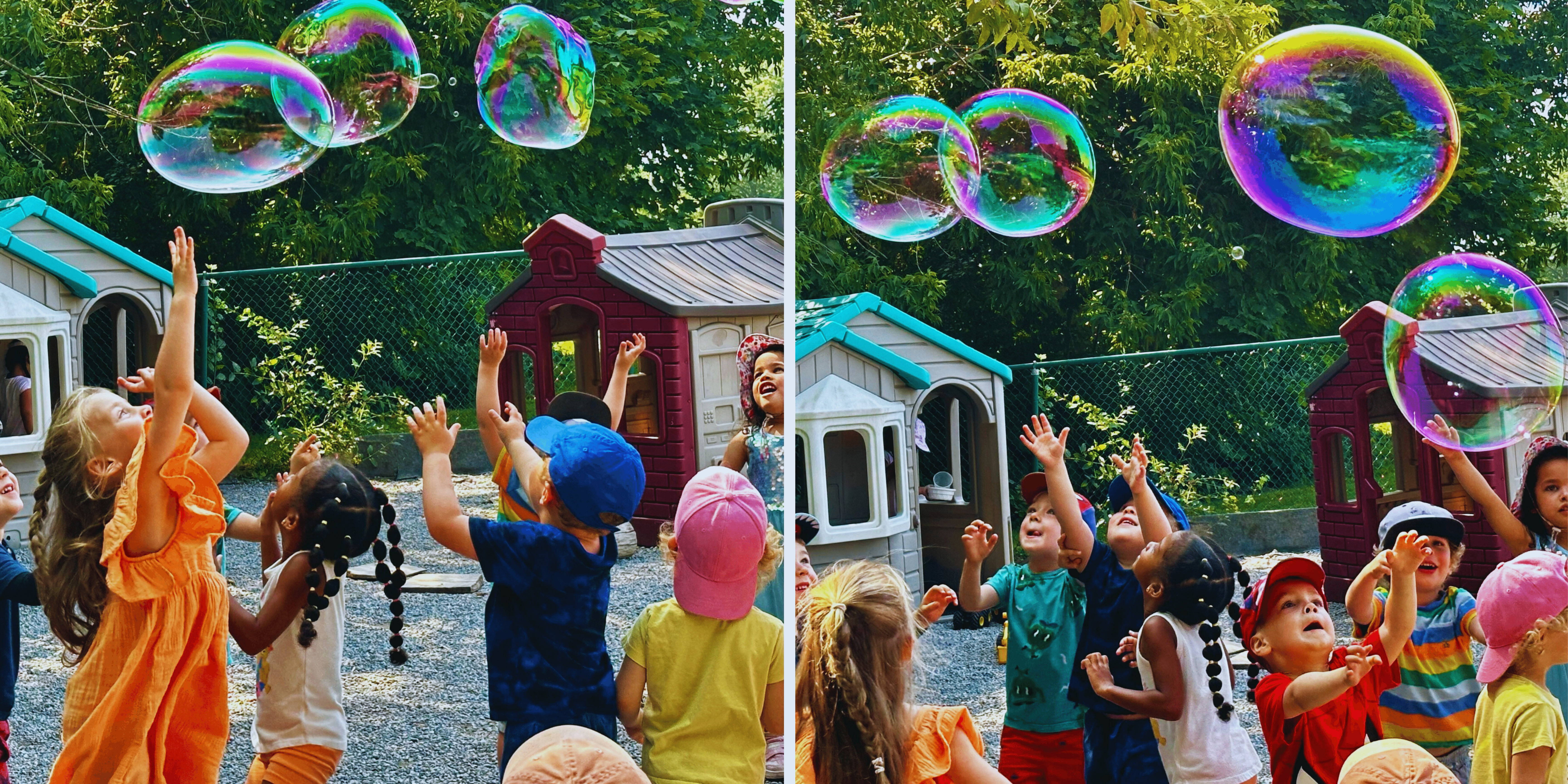 kids playing with bubbles outside